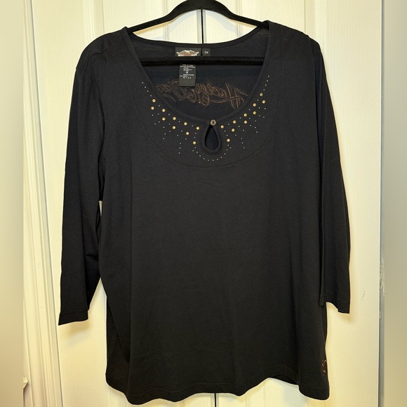 Harley Davidson - Black Rhinestone Moto Embellished Women's Long Sleeve Top - Picture 1 of 5